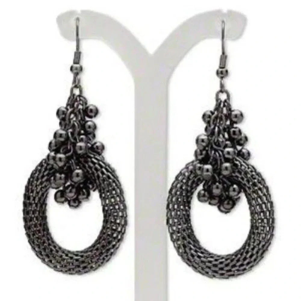 Edgy Avant Garde Gunmetal Lantern Chain Earrings